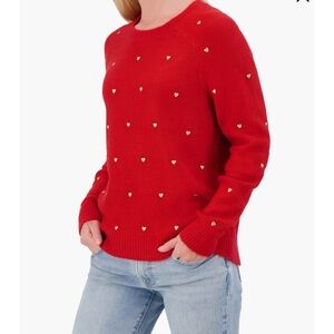 Lucky Brand Heart Stud Crewneck Sweater Red-Large